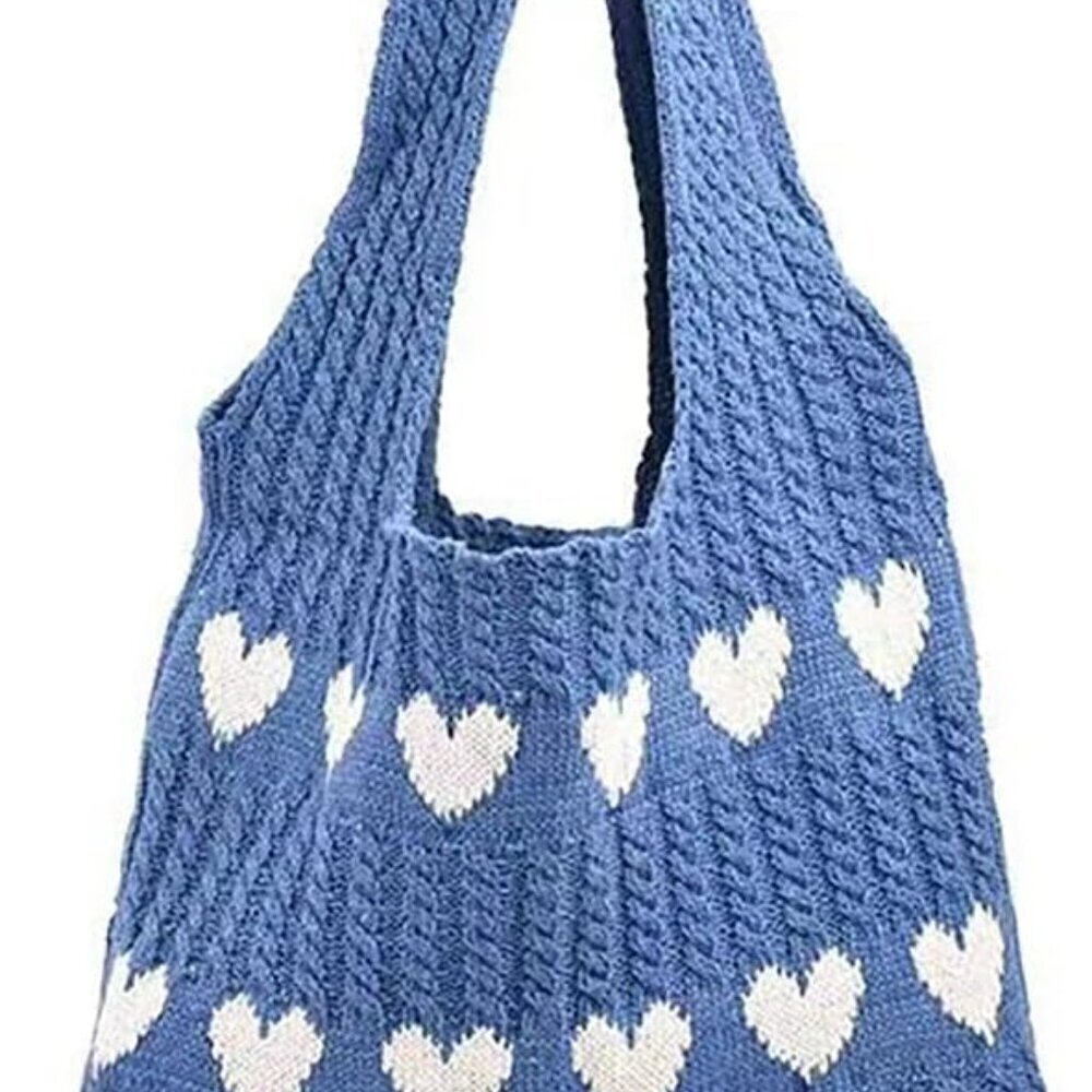 Crochet Tote Bag Women Heart Pattern Knitted Shoulder Beach Purse